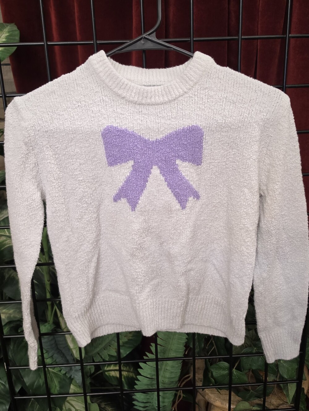 Girls J Crew Cozy Cream Sweater with Lilac Bow Accent